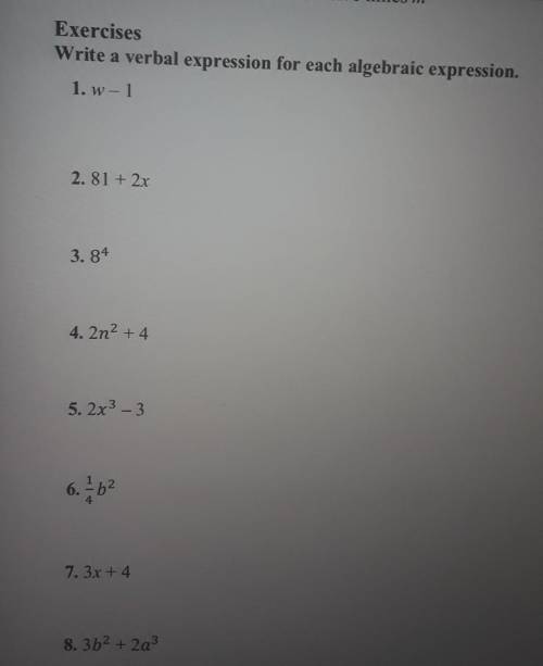 Write a verbal expression for each algebraic expression