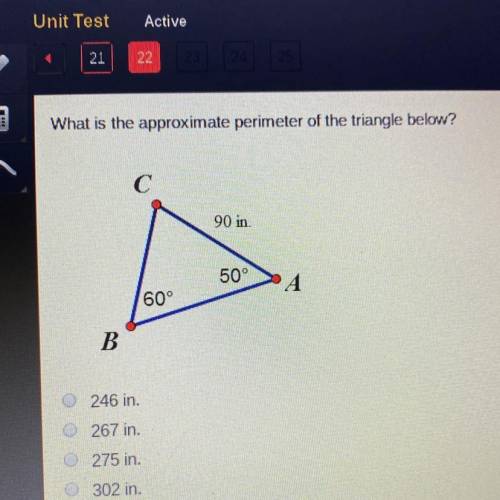 What is the approximate perimeter of the triangle below?