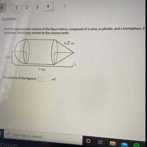 Find the approximate volume of the figure below, composed of a cone, a cylinder, and a hemisphere. I
