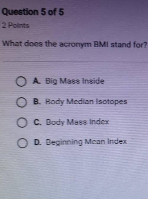 What does the acronym BMI stand for?