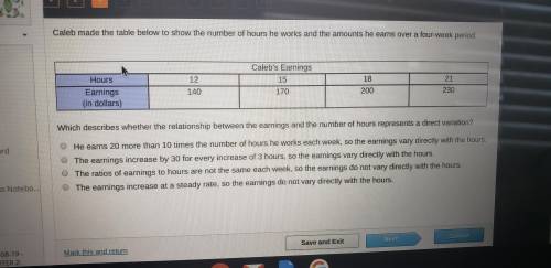 Caleb made the table below to show the number of hours he works and the amounts he earns over a four