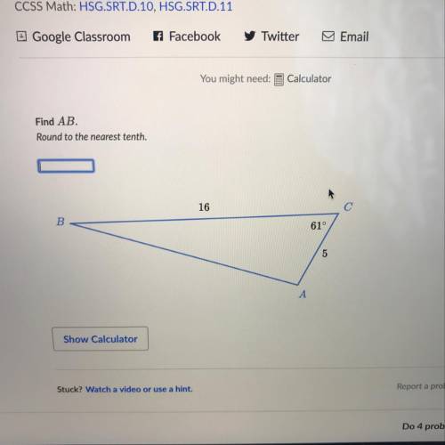 Find AB. Round to the nearest tenth. 61°