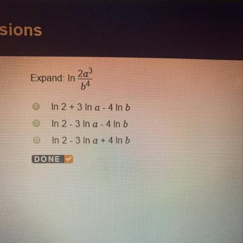 Expand: In 2a3/b4 In 2 + 3 In a - 4 In b In 2 - 3 In a - 4 In b In 2-3 In a + 4 In b