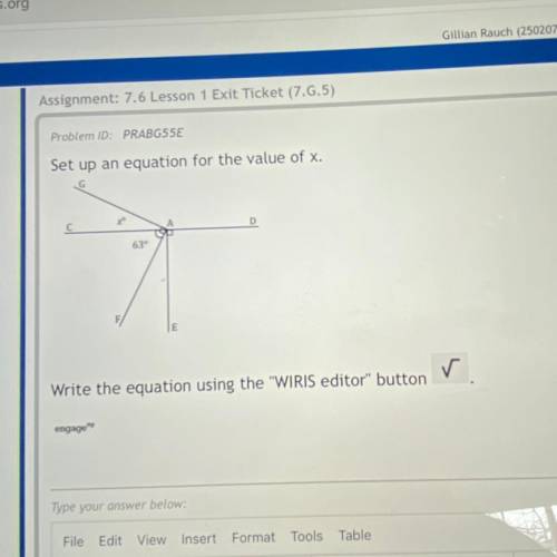 Set up and equation for the value of x. Write the equation using the “WIRIS editor” button.