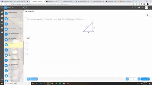 Given the sample triangle below and the conditions csc B = 10, b = 0.5, find the hypotenuse of the t