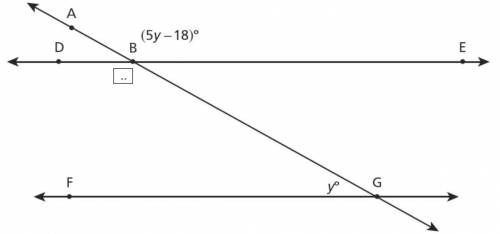 In the figure below, line DE is parallel to line FG, with transversal AG. *Image attached What is th