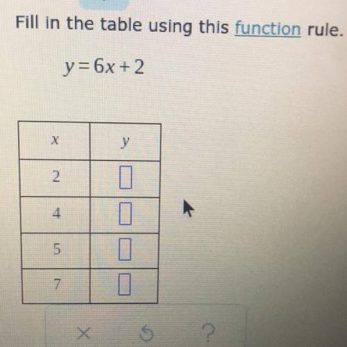 Fill in the table using this function rule. y=6x + 2