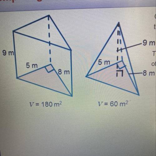 Compare the volume of each shape. Then complete the statement. The volume of the pyramid is ____ the