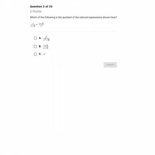 Which of the following is the quotient of the rational expressions shown here?