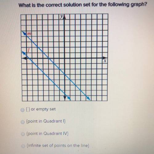 What is the correct solution set for the following graph? {} or empty set {point in Quadrant 1] (poi