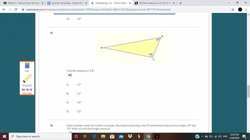 Find the measure of ∠B. A) 12° B) 22° C) 32° D) 42°