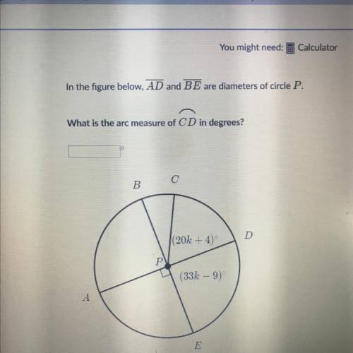 What is the arc measurement of CD in degrees