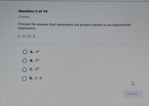 Choose the answer that represents the product below as an exponentialexpression..?