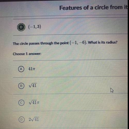 The circle passes through the point (-1, -6). What is the radius?