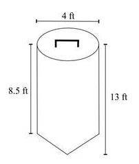 A company that manufactures storage bins for grains made a drawing of a silo. The silo has a conical