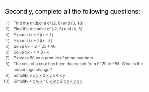 Will mark brainliest if you answer all 10 (easy questions) BIG REWARD answer correctly