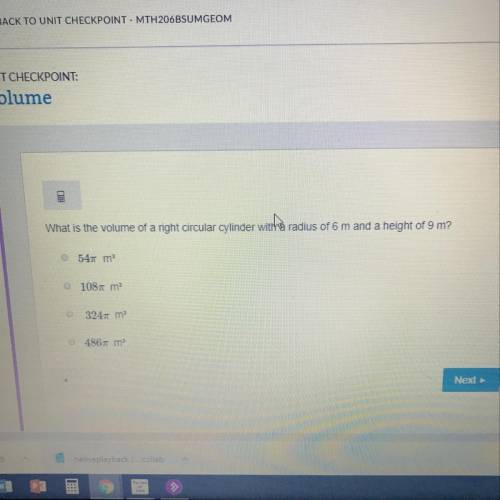 What is the volume of a right circular with a radius of 6 m and a height of 9 m