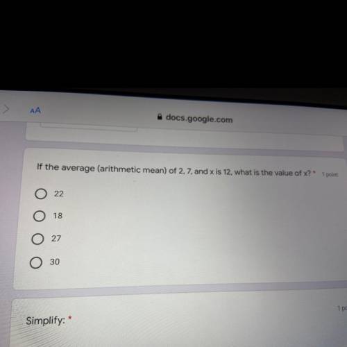 If the average (arithmetic mean) of 2, 7, and x is 12, what is the value of x?