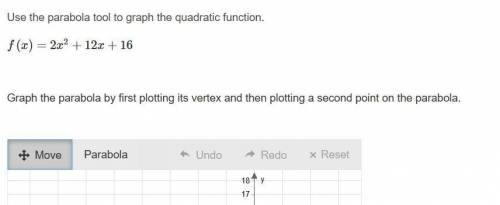 Use the parabola tool to graph the quadratic function. f(x)=2x²+12x+16 Graph the parabola by first p