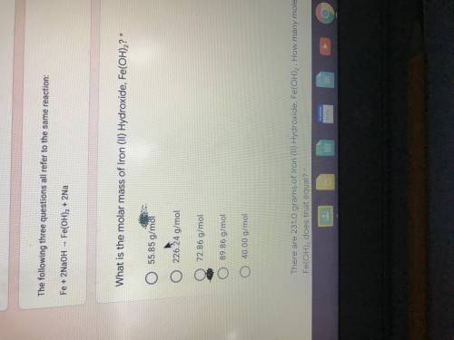 What is the molar mass of Iron (ll) Hydroxide, Fe(OH)2. A.55.85 B.226.24 C.72.86 D.89.85 E.40.00