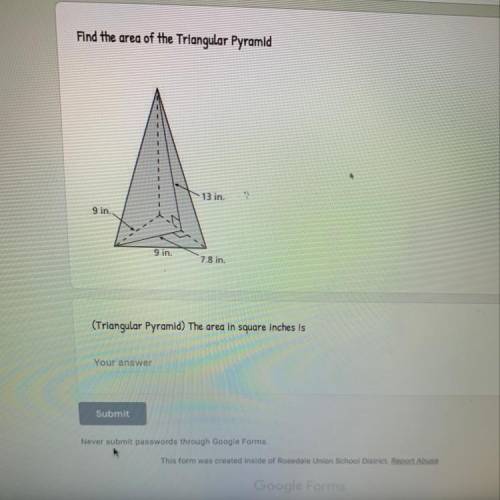 Find the area of the triangular pyramid, then put the area in square inches