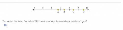The number line shows four points. Which point represents the approximate location of  45? A) point