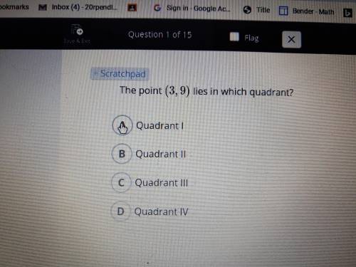 The point (3,9) lies in which quadrant  This is for geometry