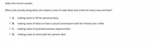 Select the correct answer. What is Jill actually doing when she makes a note of trade ideas that str