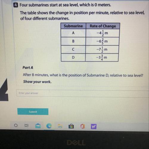 After 8 minutes, what is the position of Submarine D, relative to sea level?