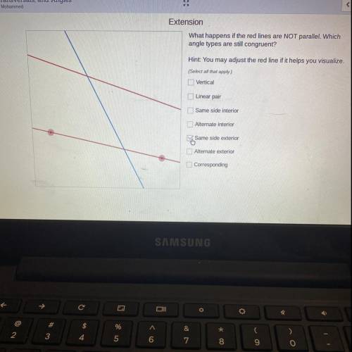 What happens if the red lines are NOT parallel. Which angle types are still congruent? (Please help.