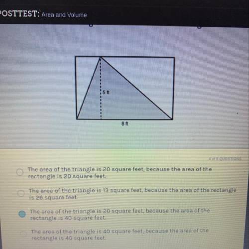 Use the rectangle to find the area of the triangle (need help ASAP)