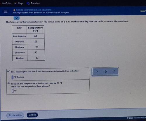 The table gives the temperature (in °F) in five cities at the table to answer the questions. City Te