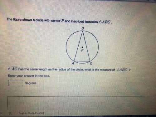 The figure shows a circle with center P and inscribed isosceles Triangle ABC. If AC has the same len