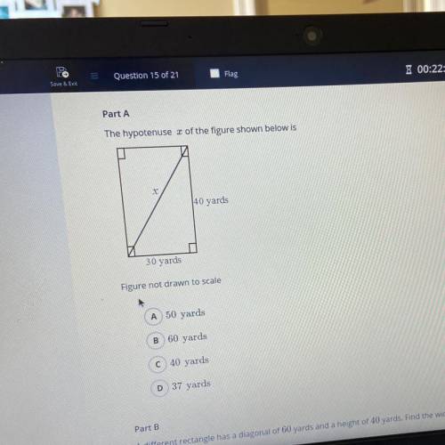 The hypotenuse z of the figure shown below 40 yards 30 yards