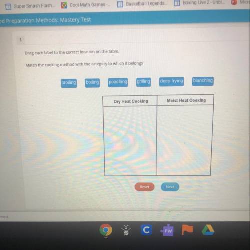 Drag each label to the correct location on the table. Match the cooking method with the category to