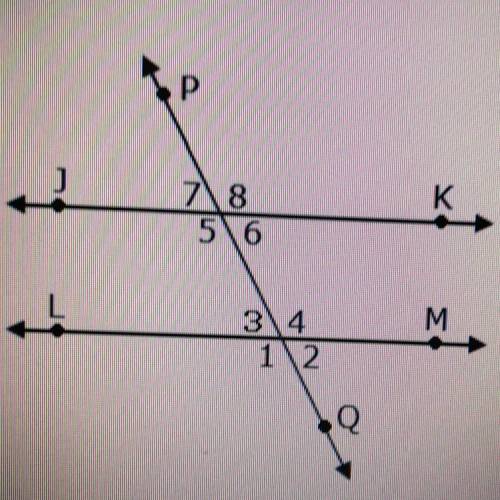 Lines JK and LM are parallel. If < 1 measures 151°, what is the measure of < 8 ? A. 29° B. 151