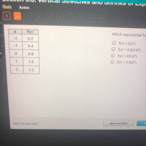 Which exponential function is represented by the table?