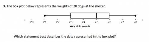 ASAP PLEASE HELP FAST Question 3 from the video on Box Plots? * A. 25% of the dogs weigh less than 2