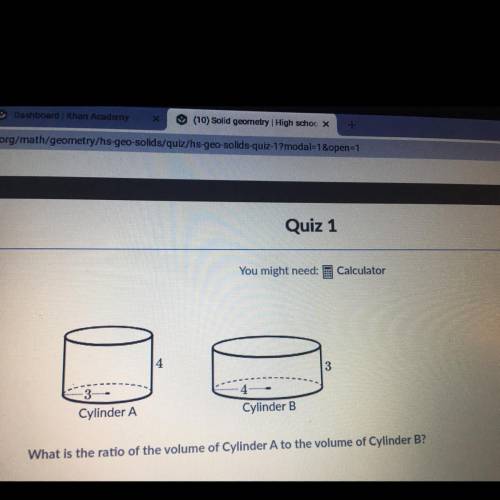 What is the ratio of the volume of Cylinder A to the volume of Cylinder B?