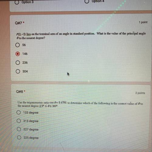 Q#7: What is the value of the principal angle theta to the nearest degree? Q#8: Determine the correc