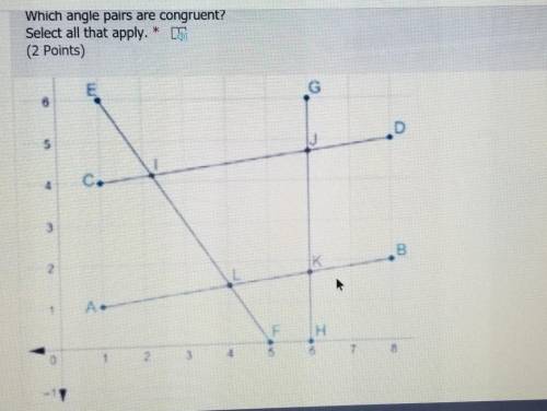 Which angles pairs are congruent? Select all that apply. A. <ALF and <KLIB. <BKH and <FL