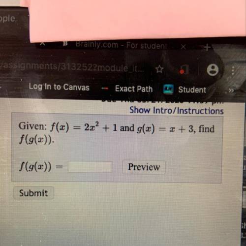 Given f(x) = 2x ^2 +1 and g (x) = x+3 find f (g(x))