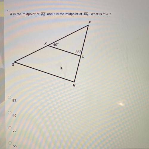 K is the midpoint of FG and L is the midpoint of FH. What is m