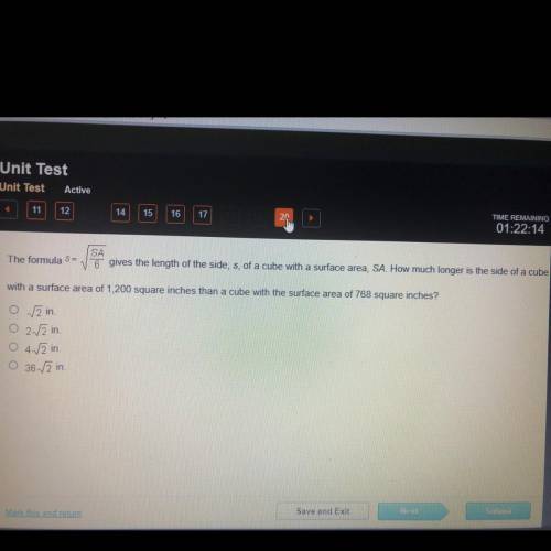 20. How much longer is the side of a cube with the surface area of 1200 in.² in a cube with the surf