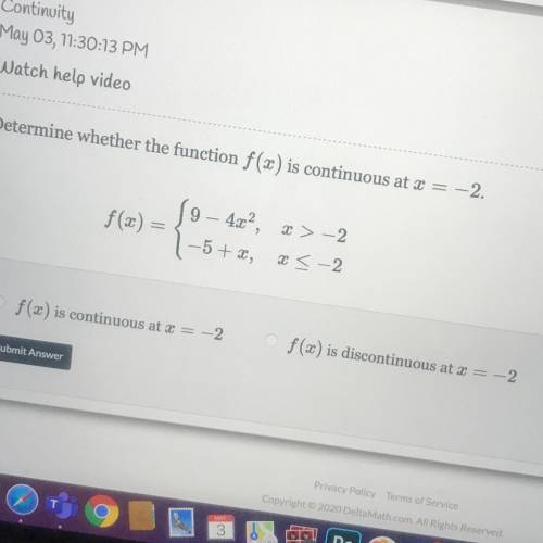 Determine whether the function f(x) is continuous at x = -2.