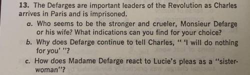 A Tale of Two Cities book 3 question 13 a-c