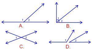 Which diagram shows ∠1 and ∠2 as vertical angles?