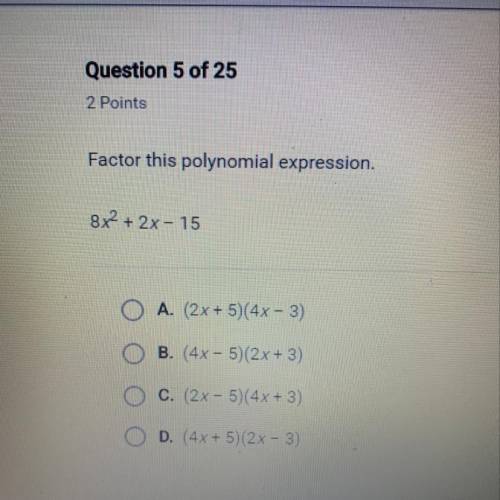 Factor this polynomial expression. 8x +2x-15