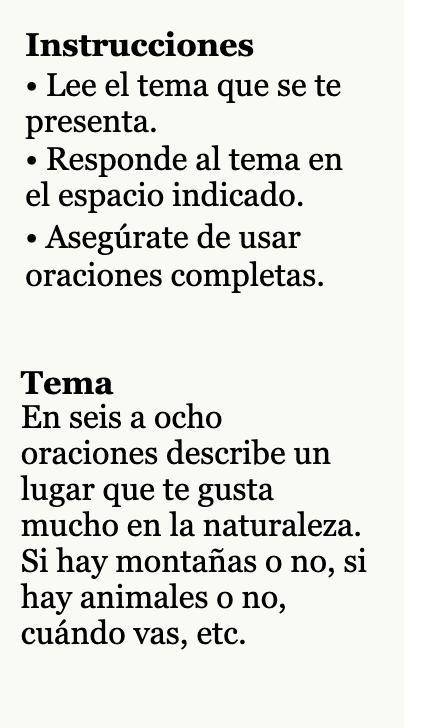 ANSWER PROMPT BELOW WITH BASIC SPANISH 2 GRAMMAR AND VOCAB. Super basic sentences. WILL GIVE BRAINLI