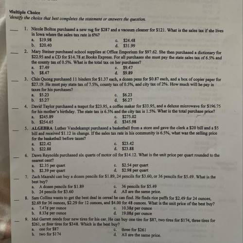 Bus math 2 ch6 test help pls